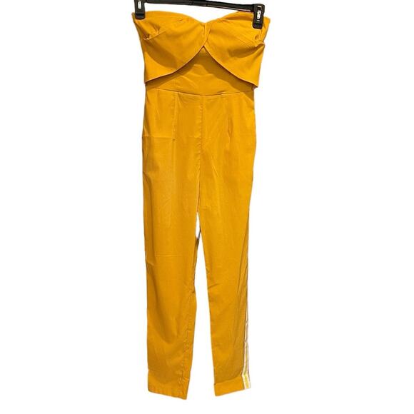 UNIQ Strapless Zipper Back Ankle Length Jumpsuit Romper Mustard Yellow Large NWT - Picture 6 of 9
